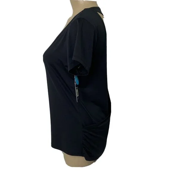 Marika Women's size Small Short Sleeve Open Back Athletic Yoga Top Black - Picture 7 of 12